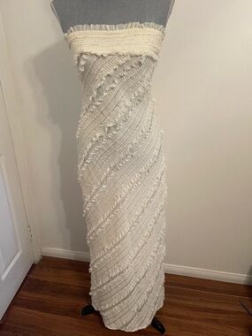 Endless Rose Ivory Strapless Ruffle Maxi  Dress .Size Small